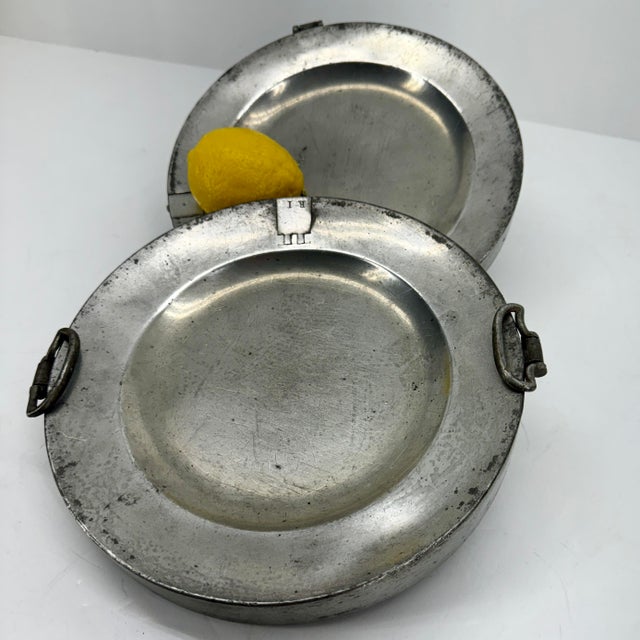 Gray Early 19th Century English Pewter Heating Dish or Hall Keys Plate R I For Sale - Image 8 of 10