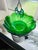 Emerald Vintage Green Pressed Glass Leaf Bowl – Scalloped Rim, Mid-Century Decorative Dish For Sale - Image 8 of 11