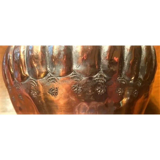 Islamic Vintage Egyptian Hammered Copper Wide Mouth Vase - Mid 20th Century For Sale - Image 3 of 6