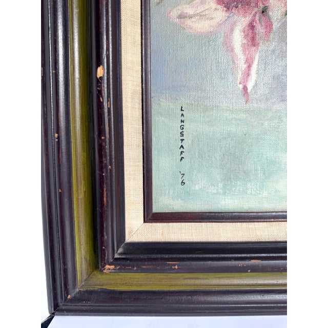 1970s 1976 Original Signed Impressionist Painting of Floral Bouquet and Statue For Sale - Image 5 of 11