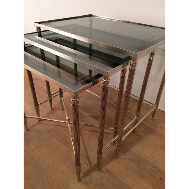 Circa 1960s Neoclassical Revival Style Nickel Nesting Tables - Set of 3 For Sale - Image 11 of 13