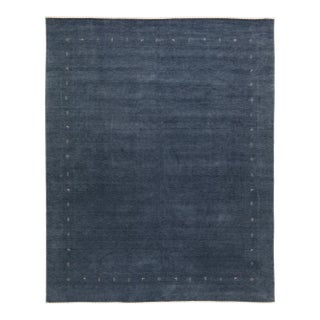 Modern Gabbeh Style Hand-Loom Minimalist Pattern Blue Wool Rug For Sale