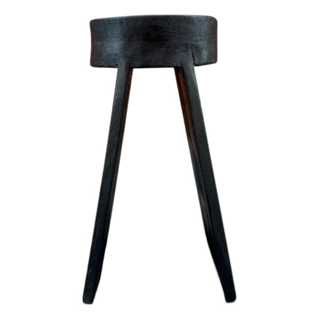 14" - Handcrafted Sculptural Solid Wood "Halo" Ebony Stool For Sale