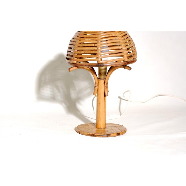 Mushroom Desk Lamp in Bamboo and Rattan, 1950s For Sale - Image 4 of 10