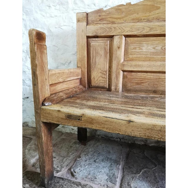 Wood Anitque Spanish Chestnut Settle Bench, 1880 For Sale - Image 7 of 11