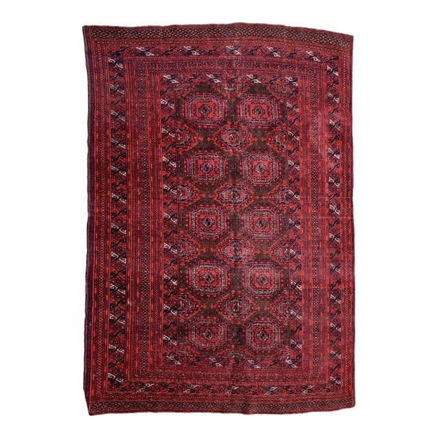 1960s, Handmade Vintage Uzbek Bukhara Rug 4.5' X 5.10' For Sale