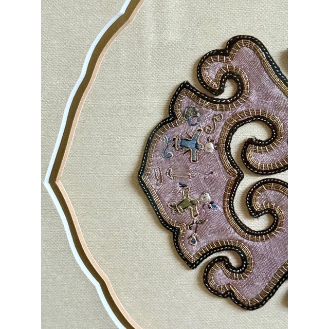 Framed Chinese Antique Embroidery Silk Collar Qing Dynasty For Sale - Image 13 of 17