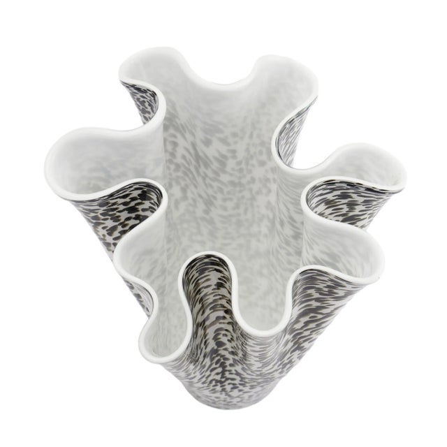 Glass Fazzoletto Handkerchief Vase in Dark Olive Mottled Glass, 1950's For Sale - Image 7 of 9