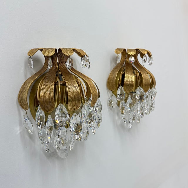 Mid-Century Modern Brass and Crystal Pineapple Wall Lamps by Ernst Palme for Palwa, Germany, 1960s, Set of 2 For Sale - Image 3 of 8