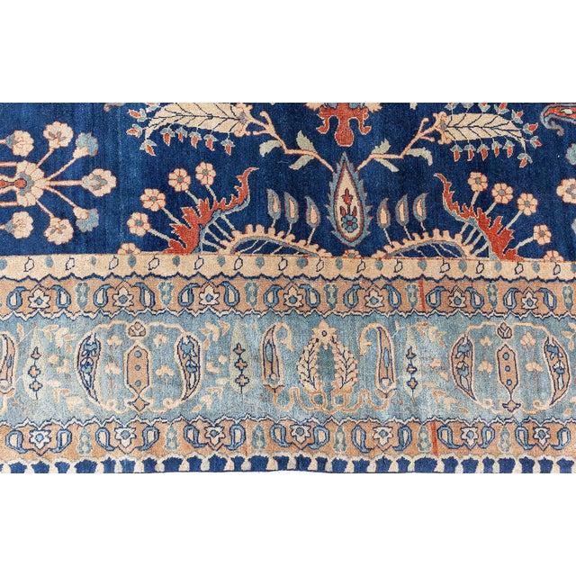 Textile Vintage Persian Kirman in Shades of Rust, Beige and Light Blue Handmade Wool Rug For Sale - Image 7 of 9