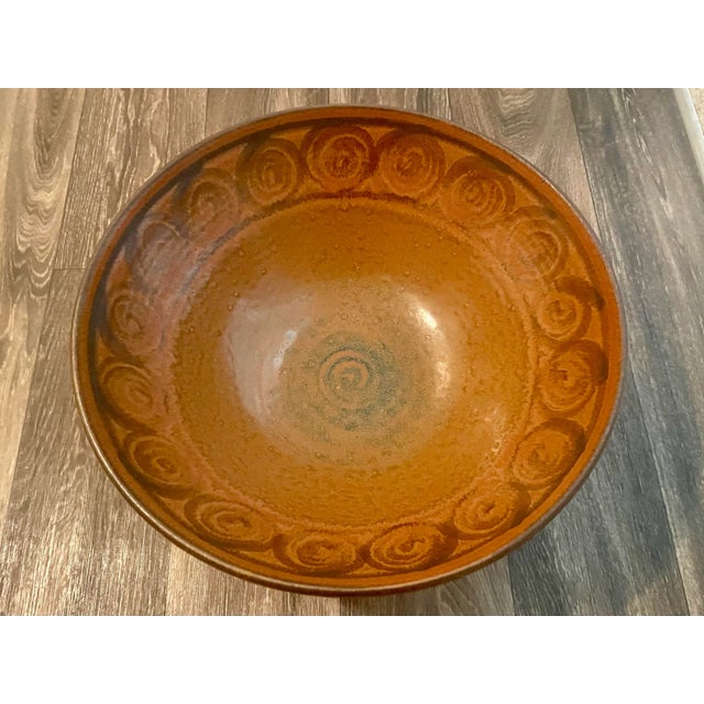 Terra Cotta Wishon-Harrell Massive Stoneware Pottery Bowl California 1970s For Sale - Image 8 of 11