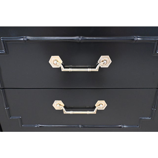 Thomasville Allegro Faux Bamboo Hollywood Regency Black Lacquer 9 Drawer Dresser| Newly Refinished For Sale - Image 14 of 17