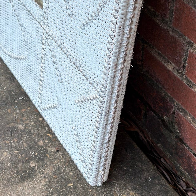 Late 20th Century Palm Beach Regency Light Blue Whicker Silver Studded Monumental Wall Mirror- Newly Painted For Sale - Image 11 of 12