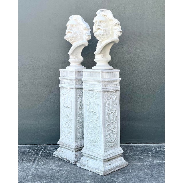 Vintage Cast Concrete Relief Pedestals - A Pair For Sale In West Palm - Image 6 of 12