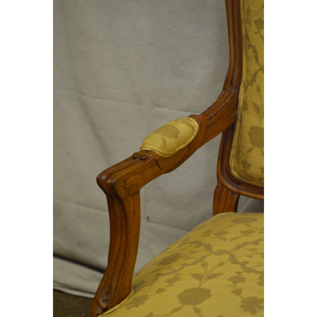 Custom Upholstered Solid Walnut Louis XV Style Arm Chairs - a Pair For Sale - Image 10 of 10