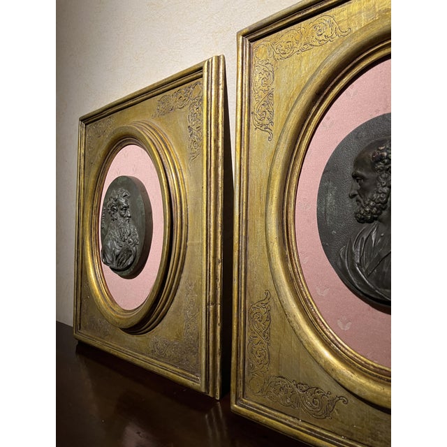 Portrait Medallions of Saints Peter & Paul, Gesso in Gilded Oval Frames, Set of 2 For Sale - Image 16 of 18