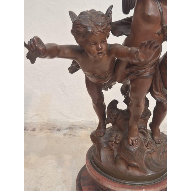 Early 20th Century Bronze Cherub (Putti) Sculpture on Marble Base, 18” – Classical Figural Group For Sale - Image 5 of 9
