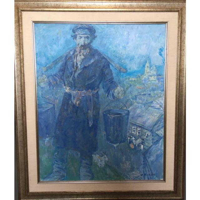 Early 20th Century Vladimir Rutstein, Shtetl Water Carrier, Judaica Oil Painting For Sale - Image 5 of 5