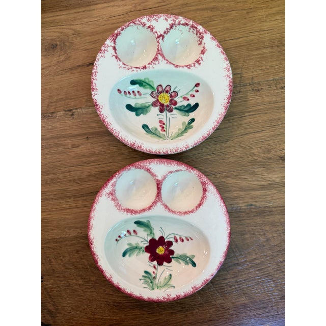 Noritake 1930s-1950s Vintage Noritake Japan Hand-Painted Ceramic Double Egg Bowls - Pair For Sale - Image 4 of 7