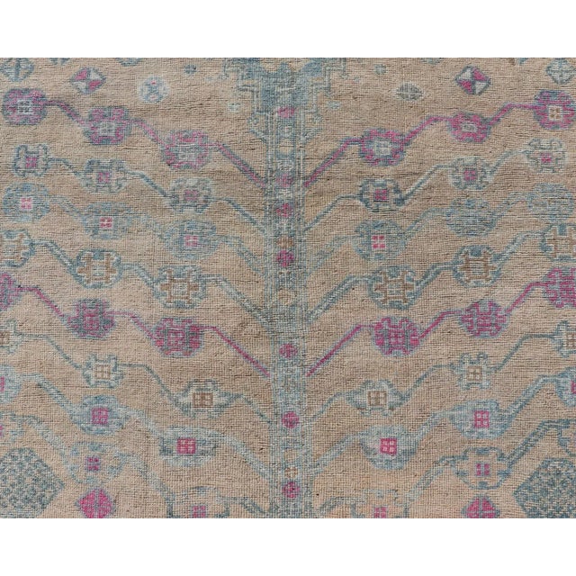 Yellow Vintage Persian Shiraz With Tribal Design in Soft Yellow, Pink, and Blue Gray 4'10 X 7'4 For Sale - Image 8 of 11