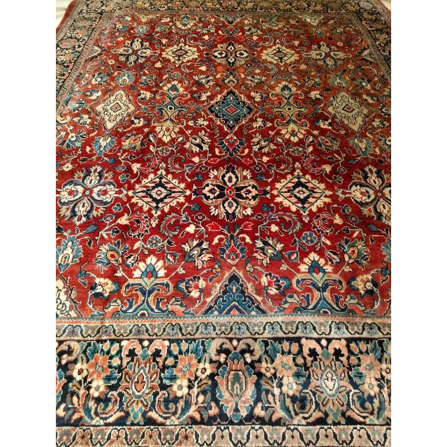 Mid 20th Century Vintage Persian Mahal Sultanabad Rug, Hand-Knotted Wool, Geometric Pattern, Red & Blue, 9x13 For Sale - Image 5 of 11