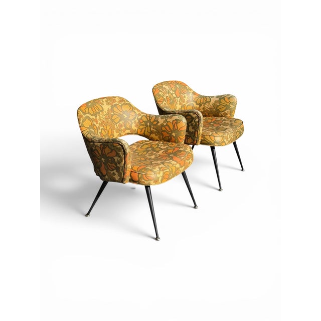 Pair of 1970s Belvedere Products Retro Floral Open-Back Barrel Chairs For Sale - Image 4 of 11