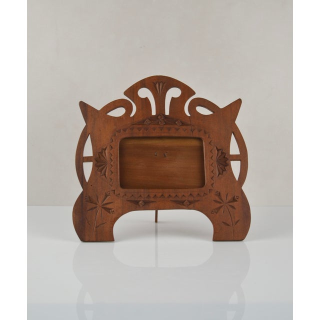 Art Nouveau Folk Art Hand-Carved Wooden Picture Frame, 1890s For Sale - Image 4 of 14