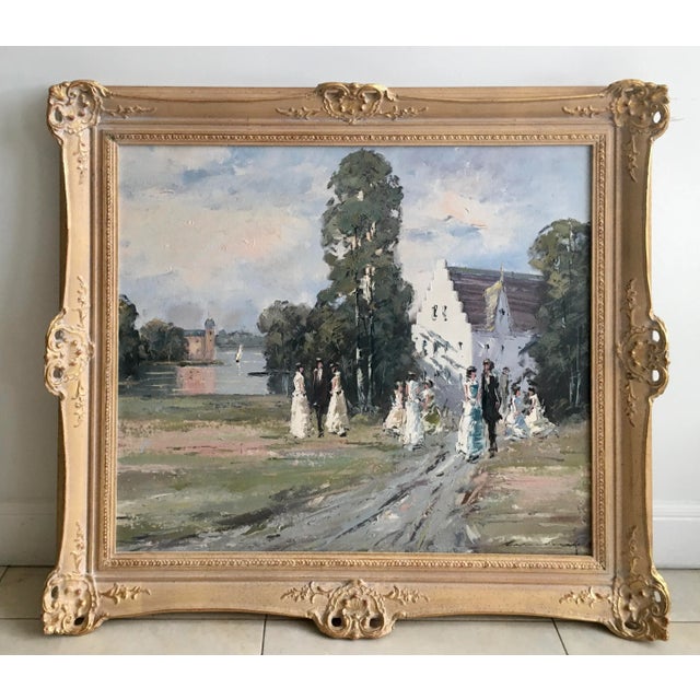 Dark Green Impressionist Lakeside Country Scene Oil Painting For Sale - Image 8 of 8