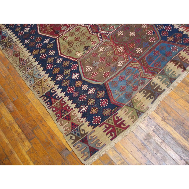 1850s Blue Geometric Tribal Antique Turkish Anatolian Flatweave 5' X 10'8" Kilim Wool Carpet Rug For Sale In New York - Image 6 of 9