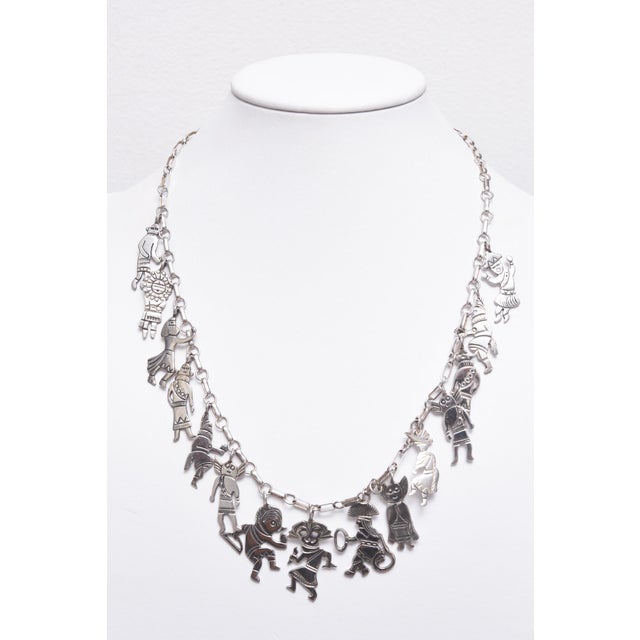 Late 20th Century Southwestern Sterling Silver Figural Charm Necklace, Kachina-Inspired Folk Art Style For Sale - Image 10 of 10
