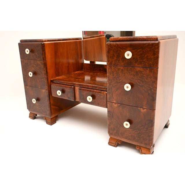 Wood French Art Deco Burr Walnut Dressing Table, 1930 For Sale - Image 7 of 11