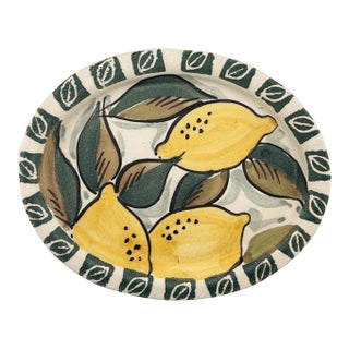 Italian Hand-Painted Ceramic Lemon Majolica Plate Signed, Mid 20th Century For Sale