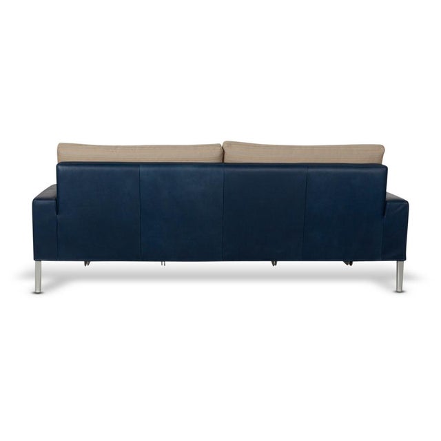 FSM Clarus Leather Three Seater Blue Brown Sofa Couch Manual Function For Sale - Image 14 of 16