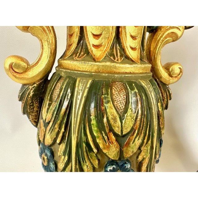 Neoclassical Polychrome Hand Painted Vases, 1980s, Set of 2 For Sale - Image 10 of 13