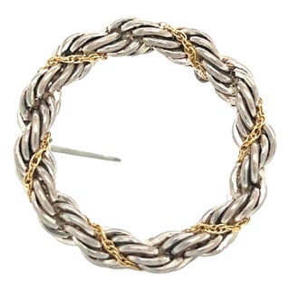 1990s Tiffany & Co Estate Circle Wreath Brooch 18k G + Silver For Sale