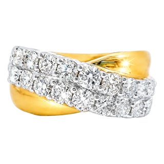 14K White 2 Tone Gold Diamond Designer Ring Band For Sale