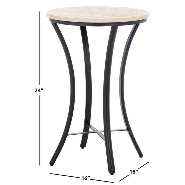 Contemporary Saxony Travertine Side Table in Beige / Black For Sale - Image 3 of 8