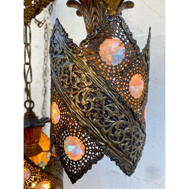 50s Jeweled Filigree Moroccan Inspired Chandelier For Sale - Image 4 of 12