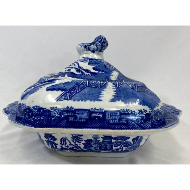 Antique Covered Blue Willow Tureen /Serving Bowl From England - Circa 1900 For Sale - Image 13 of 13