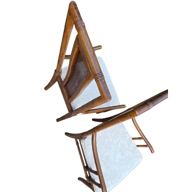 Traditional Thomasville Vintage Faux Bamboo Cane High Back Dining Armchairs Regency Pair For Sale - Image 3 of 15