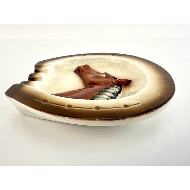 Ceramic Vintage Mid Century Ceramic Horse Ashtray With Horseshoe Rim For Sale - Image 7 of 9