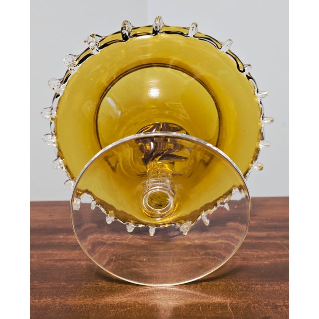 Mid 20th Century Italian Murano Glass Style Amber Art Glass Compote With Applied Prunts For Sale - Image 9 of 11