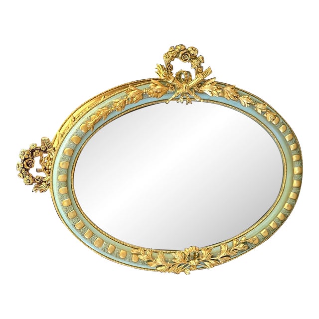 French Louis XVI Oval Floral Wall Art With Hand-Gilded Gold Leaf Frame – 39.4" X 47.2" For Sale