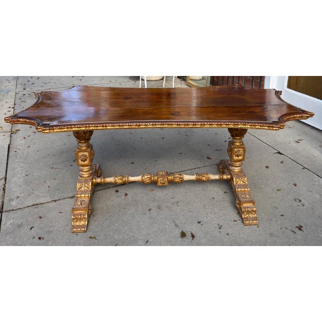 Antique Italian Walnut & Giltwood Dining or Center Table For Sale In Los Angeles - Image 6 of 6