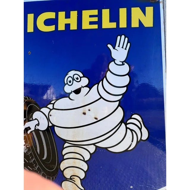 Blue Double-Sided Michelin Tires Porcelain Advertising Sign, France, 1970s For Sale - Image 8 of 11
