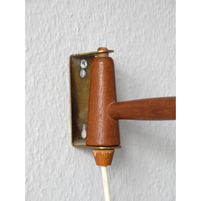 Mid-Century Modern Teak & Brass Swivel Wall Lamp with Copper Shade, 1960s For Sale - Image 3 of 6