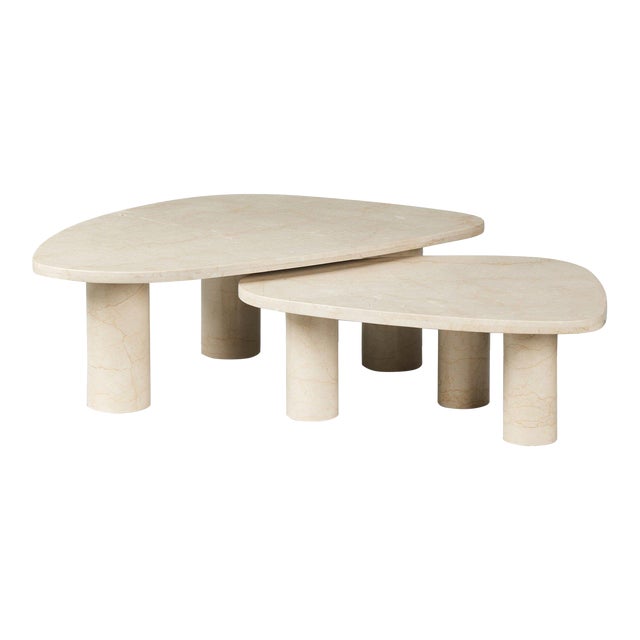 Four Hands Zion Coffee Table Set - Cream Marble - A Pair For Sale