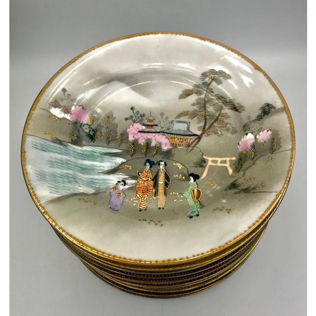 Antique Late Meiji Japanese Satsuma Kutani Eggshell Plates - Set of 9 For Sale - Image 10 of 10