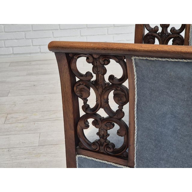 1950s, Danish design. Lounge chair in original very good condition: no smells and no stains. Hand-carved armrests....