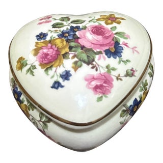 Vintage Royal Worcester Palissy Heart-Shaped Floral Trinket Box For Sale